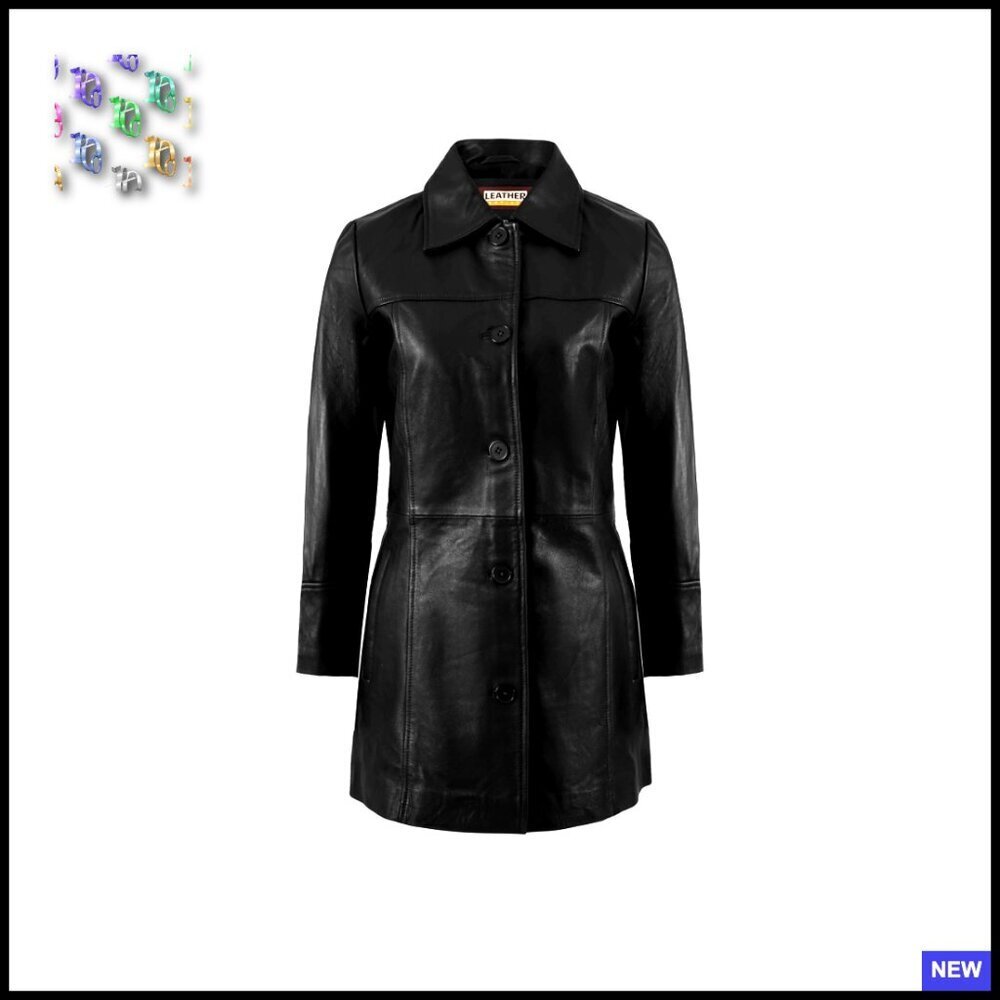 Lambskin Leather Car Coat Classic 3/4 Length Overcoat Elegant Chic
